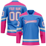 Custom Electric Blue Pink Solid Colour Hockey Jersey