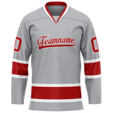 Custom Gray Red Solid Colour Hockey Jersey