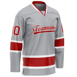 Custom Gray Red Solid Colour Hockey Jersey