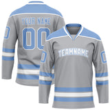 Custom Gray Light Blue Solid Colour Hockey Jersey