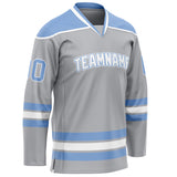 Custom Gray Light Blue Solid Colour Hockey Jersey