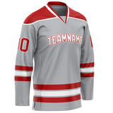 Custom Gray Red Solid Colour Hockey Jersey