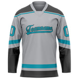 Custom Gray Teal Solid Colour Hockey Jersey