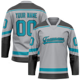 Custom Gray Teal Solid Colour Hockey Jersey