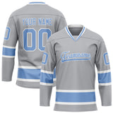 Custom Gray Light Blue Solid Colour Hockey Jersey