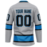 Custom Gray Blue Solid Colour Hockey Jersey