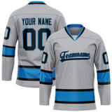 Custom Gray Blue Solid Colour Hockey Jersey