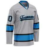 Custom Gray Blue Solid Colour Hockey Jersey