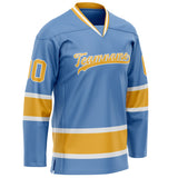 Custom Light Blue Gold Solid Colour Hockey Jersey