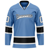 Custom Light Blue Black Solid Colour Hockey Jersey