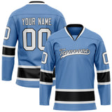 Custom Light Blue Black Solid Colour Hockey Jersey