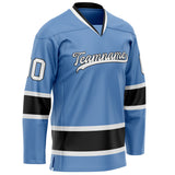 Custom Light Blue Black Solid Colour Hockey Jersey