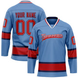 Custom Light Blue Red Solid Colour Hockey Jersey