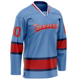 Custom Light Blue Red Solid Colour Hockey Jersey