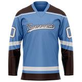 Custom Light Blue Brown Solid Colour Hockey Jersey