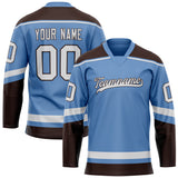 Custom Light Blue Brown Solid Colour Hockey Jersey