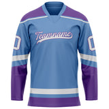 Custom Light Blue Purple Solid Colour Hockey Jersey