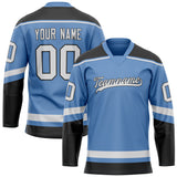 Custom Light Blue Black Solid Colour Hockey Jersey