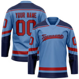 Custom Light Blue Crimson Solid Colour Hockey Jersey