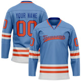 Custom Light Blue Orange Solid Colour Hockey Jersey