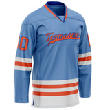 Custom Light Blue Orange Solid Colour Hockey Jersey