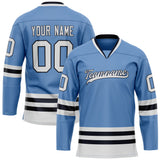 Custom Light Blue Black Solid Colour Hockey Jersey