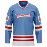 Custom Light Blue Red Solid Colour Hockey Jersey