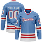 Custom Light Blue Red Solid Colour Hockey Jersey