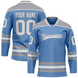 Custom Light Blue Gray Solid Colour Hockey Jersey