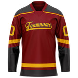 Custom Maroon Gold Solid Colour Hockey Jersey