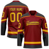 Custom Maroon Gold Solid Colour Hockey Jersey