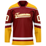 Custom Maroon Gold Solid Colour Hockey Jersey