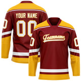 Custom Maroon Gold Solid Colour Hockey Jersey