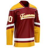 Custom Maroon Gold Solid Colour Hockey Jersey