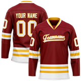 Custom Maroon Gold Solid Colour Hockey Jersey