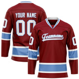 Custom Maroon Light Blue Solid Colour Hockey Jersey