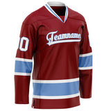 Custom Maroon Light Blue Solid Colour Hockey Jersey