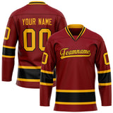 Custom Maroon Gold Solid Colour Hockey Jersey