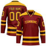 Custom Maroon Gold Solid Colour Hockey Jersey