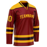 Custom Maroon Gold Solid Colour Hockey Jersey