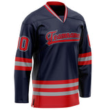 Custom Navy Red Solid Colour Hockey Jersey