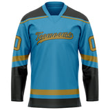 Custom Panther Blue Old Gold Solid Colour Hockey Jersey