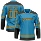 Custom Panther Blue Old Gold Solid Colour Hockey Jersey