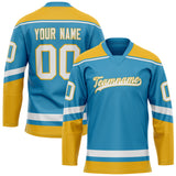 Custom Panther Blue Gold Solid Colour Hockey Jersey