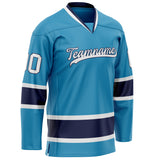 Custom Panther Blue White Solid Colour Hockey Jersey