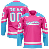 Custom Pink Light Blue Solid Colour Hockey Jersey