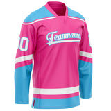 Custom Pink Light Blue Solid Colour Hockey Jersey