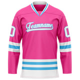 Custom Pink Light Blue Solid Colour Hockey Jersey