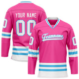 Custom Pink Light Blue Solid Colour Hockey Jersey