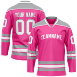 Custom Pink Gray Solid Colour Hockey Jersey